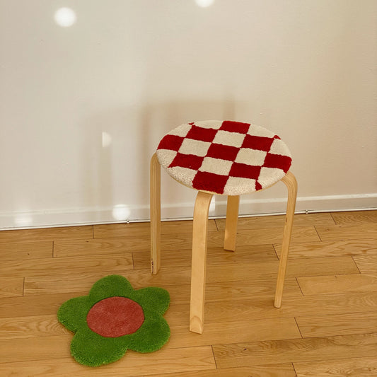 Red Checkered Rug Stool
