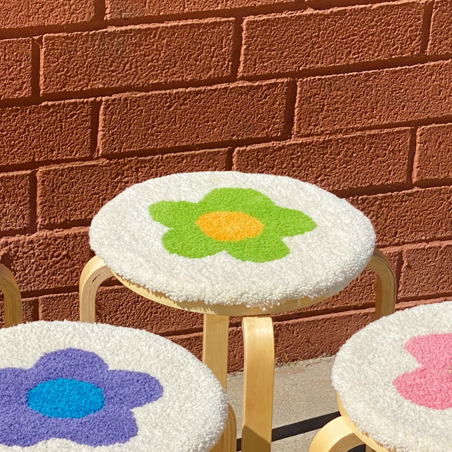 Green Flower Rug Stool