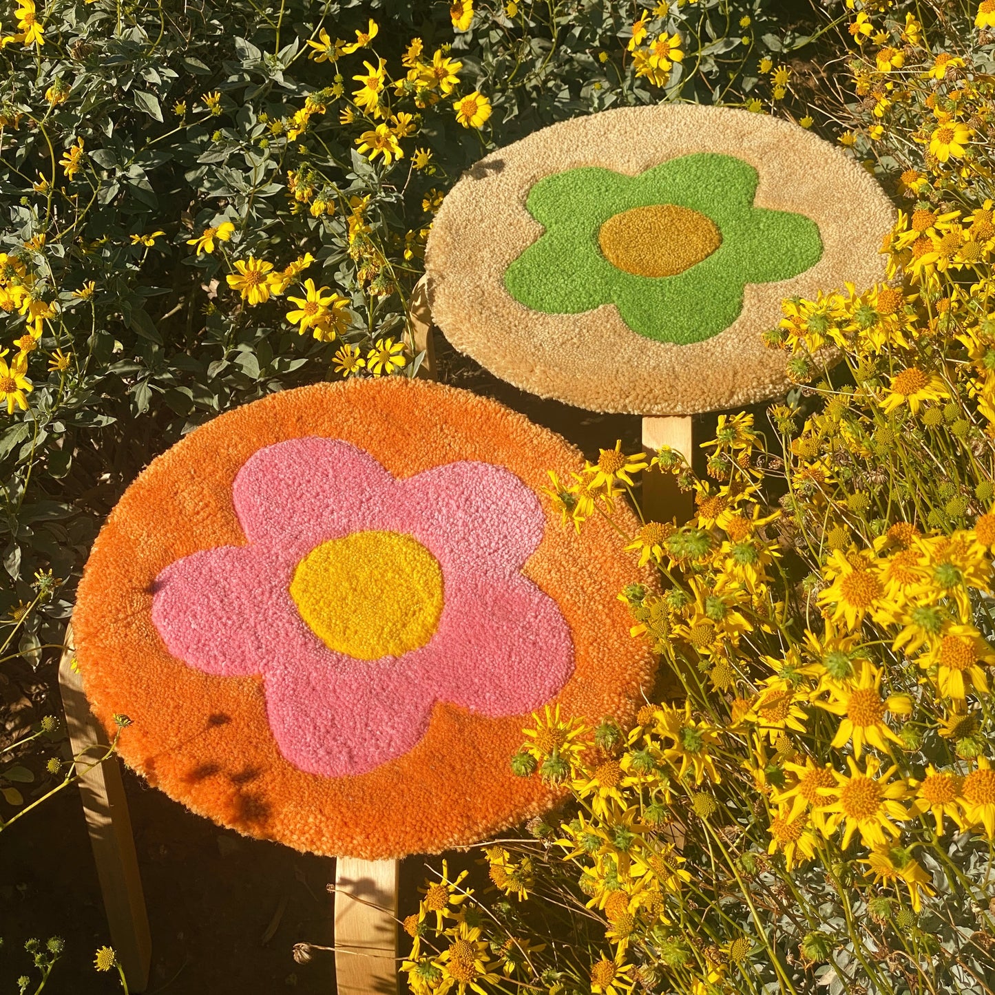 Green & Tan Flower Stool