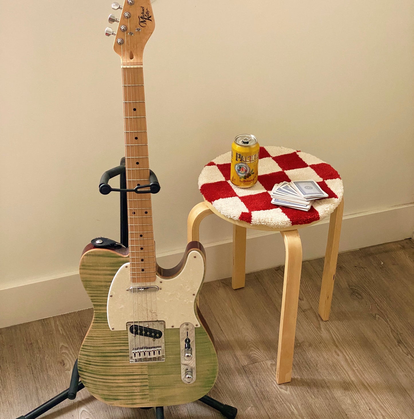Red Checkered Rug Stool
