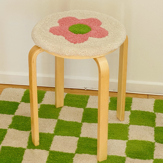 Pink Flower Rug Stool