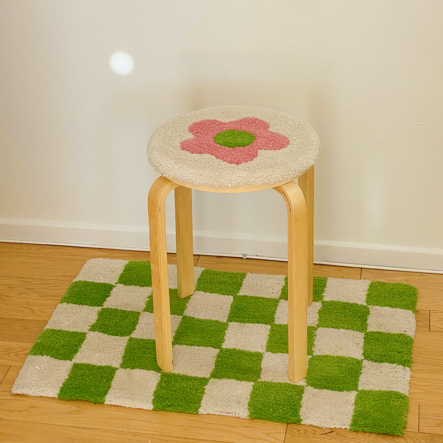 Pink Flower Rug Stool