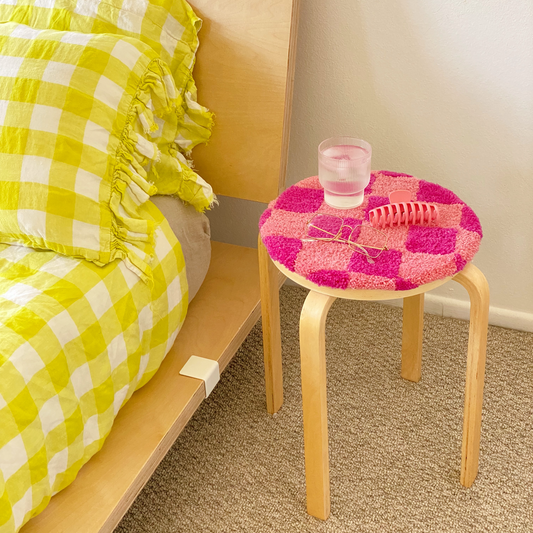 Two Tone Pink Checkered Rug Stool