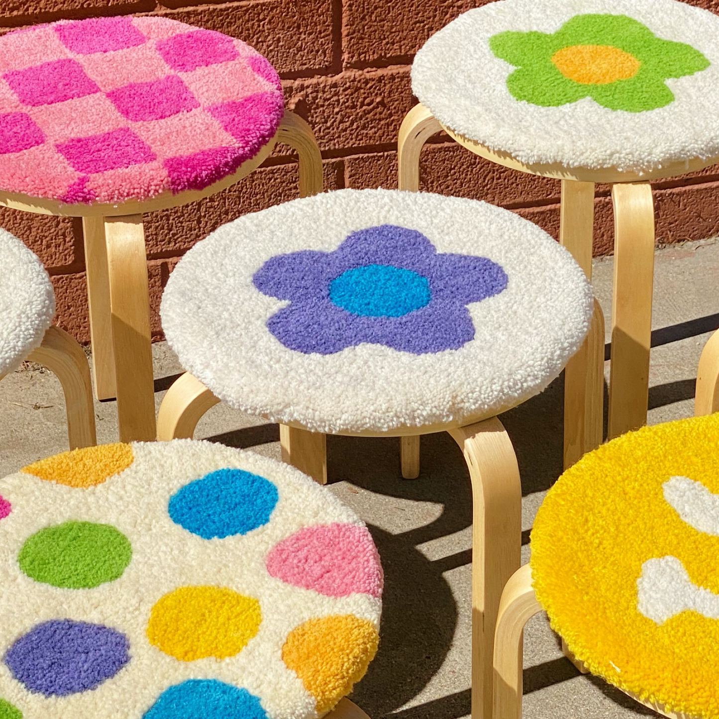 Purple Flower Rug Stool