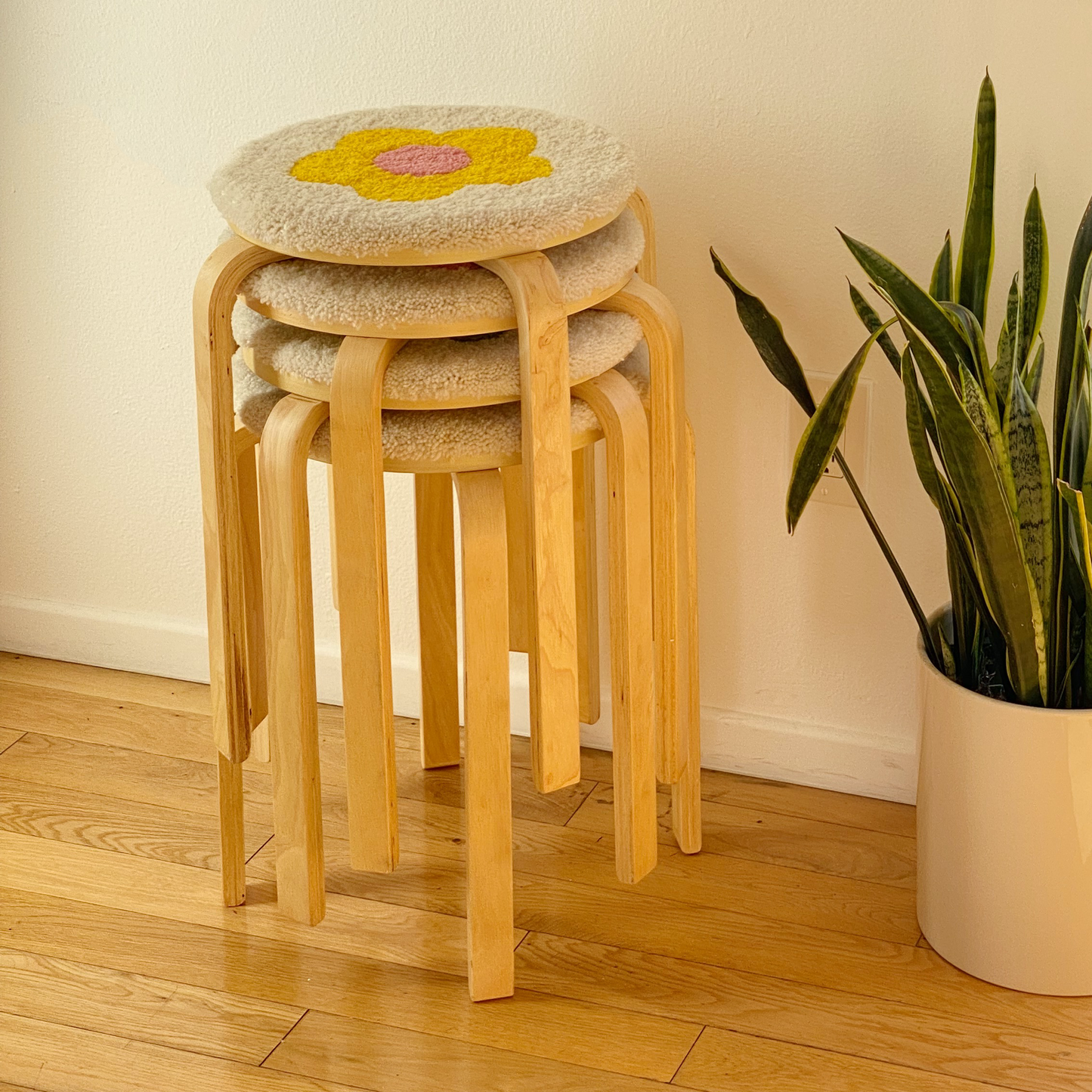 Yellow Flower Rug Stool